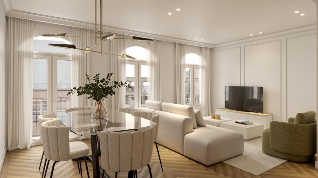 PHOTO-2025-01-29-18-49-38 6 (1) Salón comedor reformado con sofá blanco y ventanales, proyecto en Goya (Madrid)